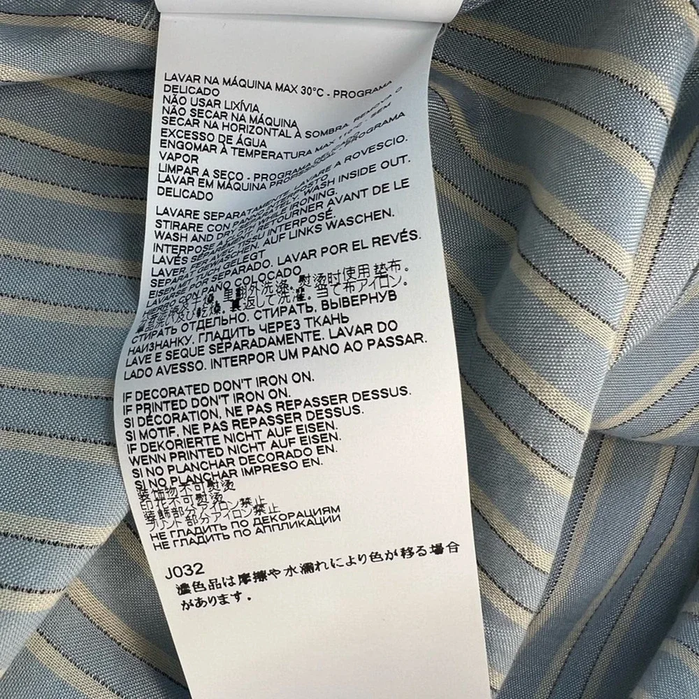 Maison Margiela Blue Pinstriped Band Collar Men’s Long Sleeve Button Up Shirt - Picture 10 of 11